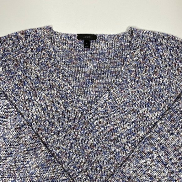 J Crew Women's Medium Blue Heather Marled Long Flared Sleeve V Neck Sweater - Picture 5 of 12
